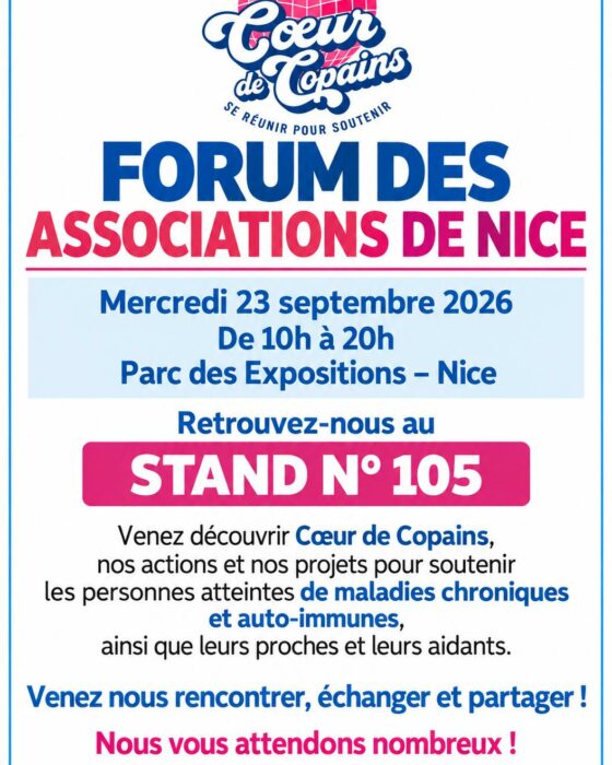Affiche Cœur de Copains pour le Forum des Associations de Nice, 23 septembre 2026, Parc des Expositions, stand n°105