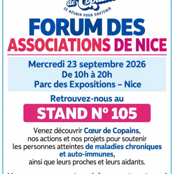 Affiche Cœur de Copains pour le Forum des Associations de Nice, 23 septembre 2026, Parc des Expositions, stand n°105